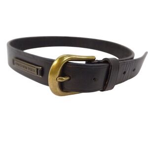 Jones New York Womens Leather Belt Black Brass Buckle Logo Plate Small